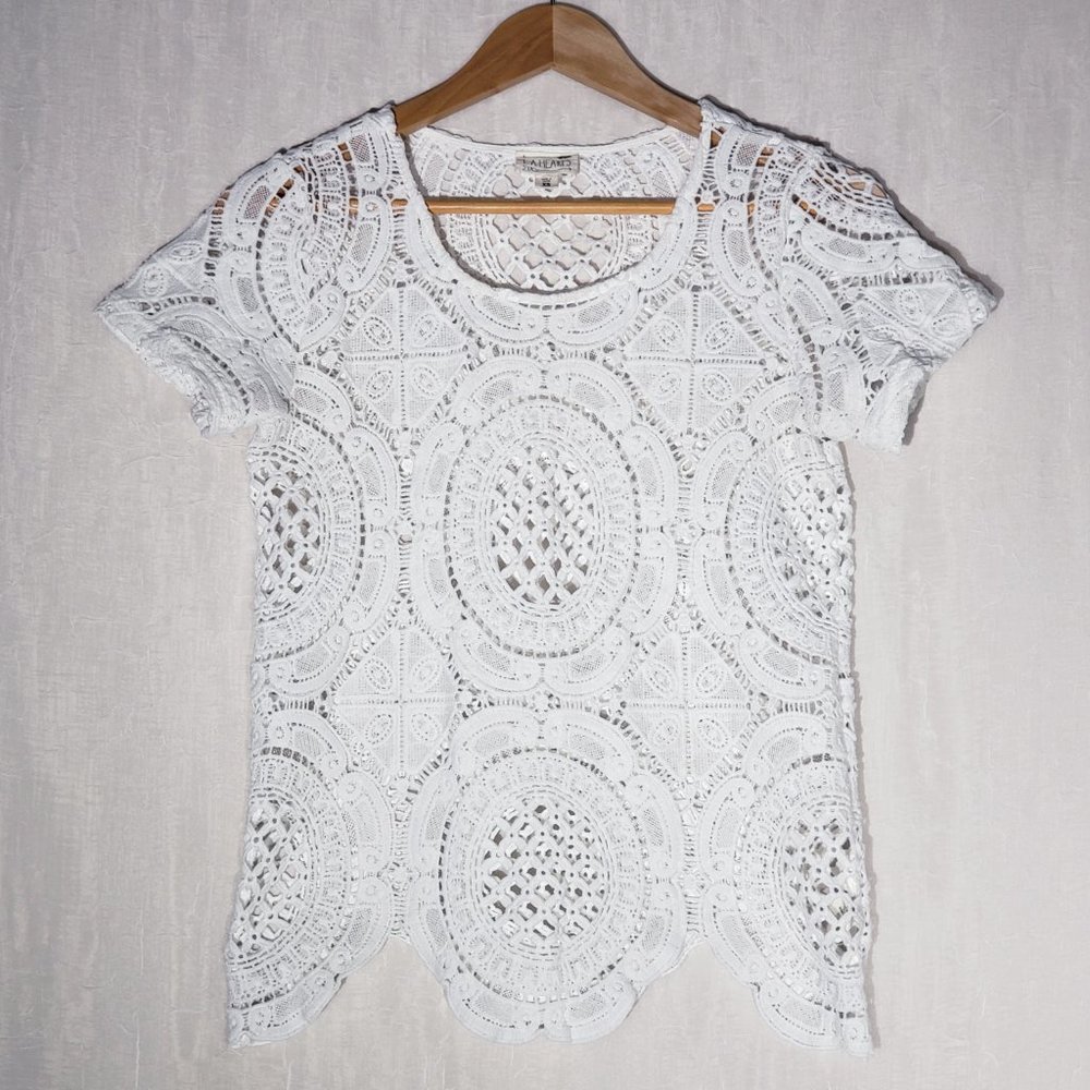 L.A. HEARTS White Floral Lace Knit Top XS